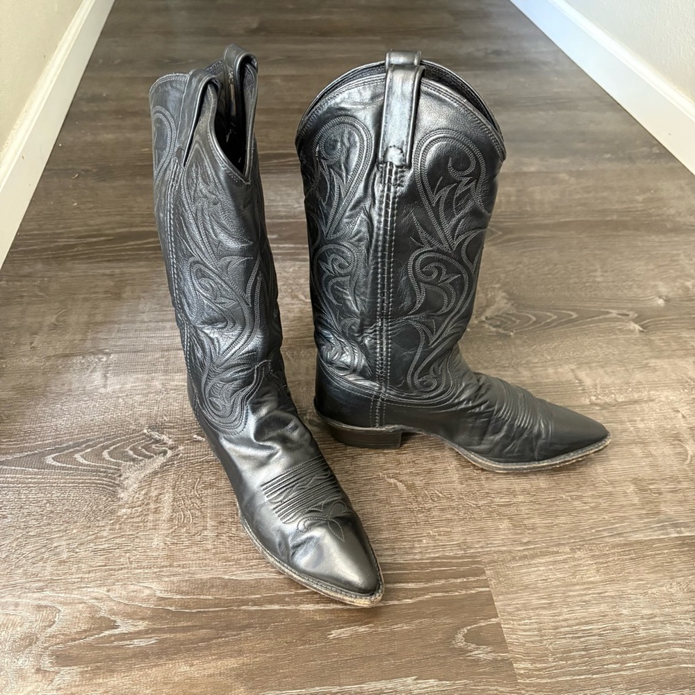 Dan Post Black Leather Vintage Western Boots